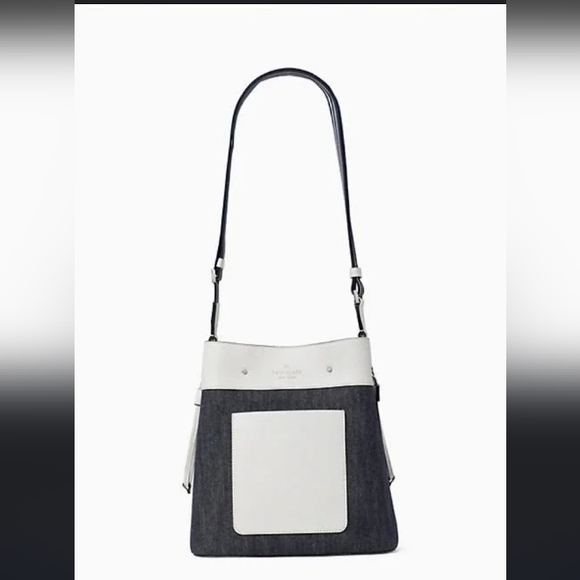 Kate Spade-Marti Large Bucket Shoulder Bag (Denim White Dove 🕊️/ Multi) - Picture 6 of 13